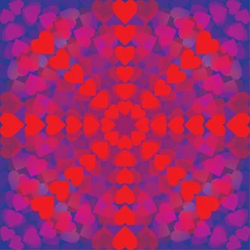 Abstract pattern of hearts arranged in a circle on blue background Stock Illustration