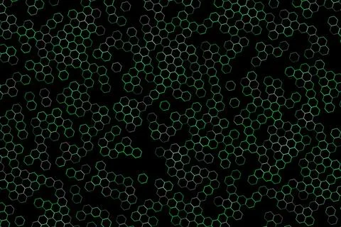 Abstract pattern of hexagon shapes on black background Stock Illustration