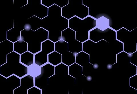 Abstract pattern of hexagons and lines on a black background Stock Illustration