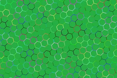 Abstract pattern of hexagons and lines on bright green background 스톡 일러스트