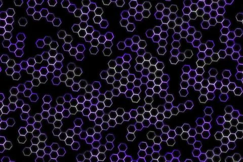 Abstract pattern of hexagons in blue and white on black Stock Illustration