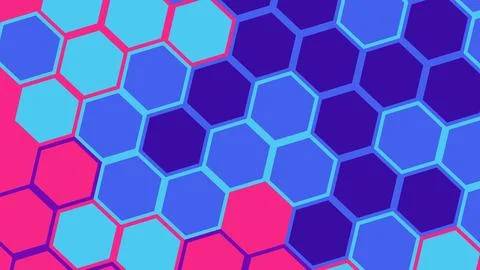 Abstract pattern of hexagons in pink, cyan, and blue shades forming a mosaic  Illustrazione stock