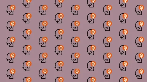 Abstract Pattern of Human Heads with Lightbulbs Symbolizing Ideas. Stock Footage 325382879