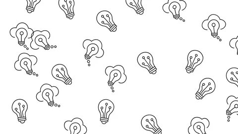 Abstract pattern of light bulb icons representing creative ideas and innovation Stock Footage 345539433