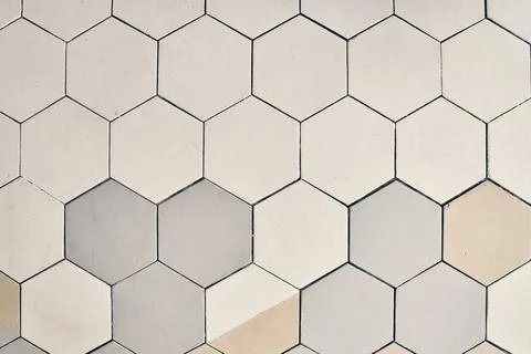 Abstract pattern, light ceramic tile floor. Concrete hexagonal paving blocks Stock Photos