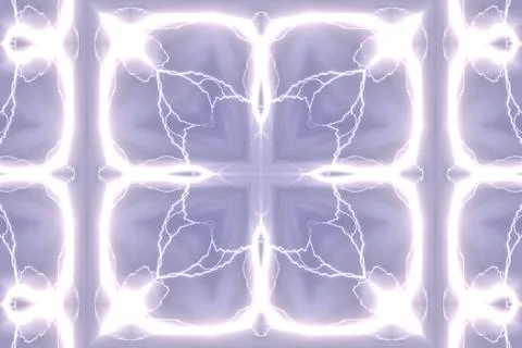 An abstract pattern made by applying fractal mirroring to a lightning photo. Stock Photos