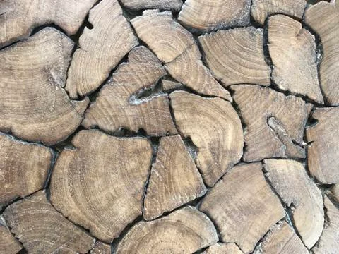 Abstract pattern of many pieces of natural brown color wood Stock Photos