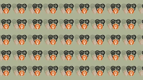 Abstract Pattern of Masks with Orange and Black Accents. Stock Footage 325382893