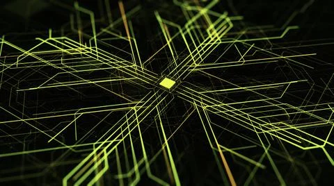 Abstract pattern with microchip circuit board on black background. Animation イラスト素材