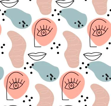Abstract pattern in modern hipster style with one line woman face. Trendy Stockillustratie