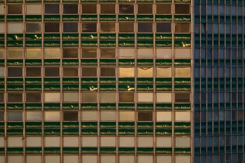 Abstract pattern of a modern skyscraper glass facade and window grid in Gdans Stock Photos