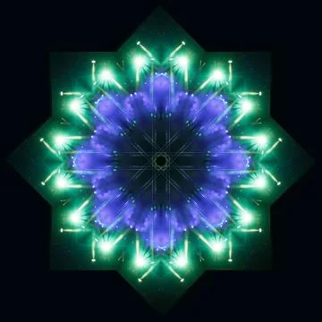 Abstract pattern, multi-colored kaleidoscope, lighting and spotlights Ilustración de archivo