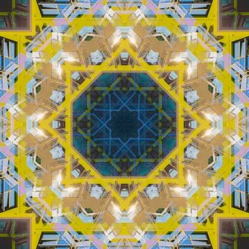 Abstract pattern, multi-colored kaleidoscope from photos modern buildings Stock Photos