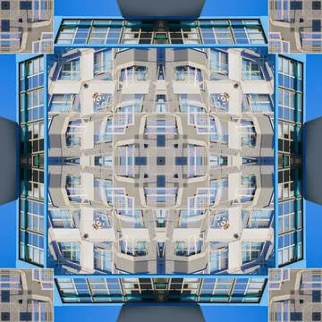 Abstract pattern, multi-colored kaleidoscope from photos modern buildings Stock Photos