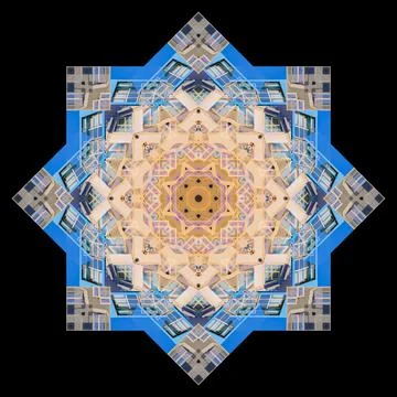 Abstract pattern, multi-colored kaleidoscope from photos modern buildings Stock Photos