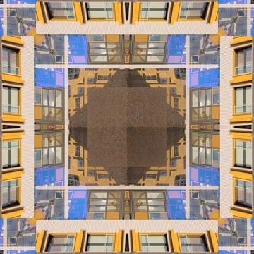 Abstract pattern, multi-colored kaleidoscope from photos modern buildings Foto stock