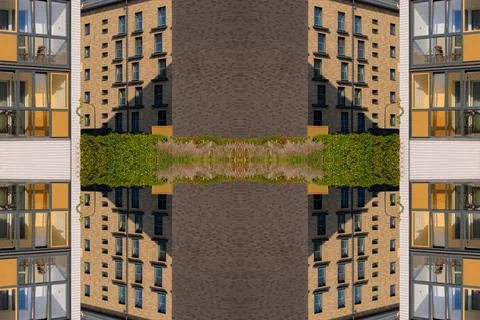 Abstract pattern, multi-colored kaleidoscope from photos modern buildings 스톡 사진