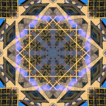 Abstract pattern, multi-colored kaleidoscope from photos modern buildings Foto stock