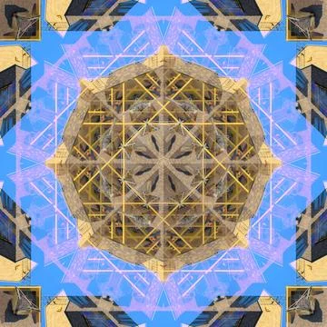 Abstract pattern, multi-colored kaleidoscope from photos modern buildings Stock Photos