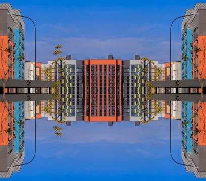 Abstract pattern, multi-colored kaleidoscope from photos modern buildings Stock Photos