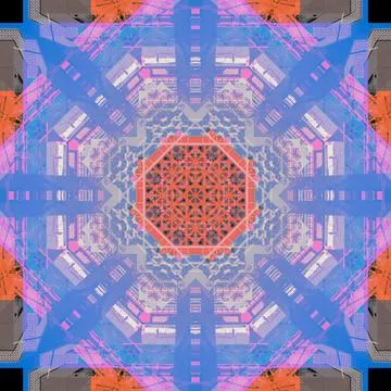 Abstract pattern, multi-colored kaleidoscope from photos modern buildings 스톡 사진