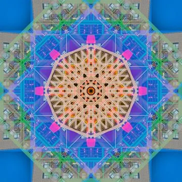 Abstract pattern, multi-colored kaleidoscope from photos modern buildings Stock Photos