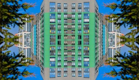 Abstract pattern, multi-colored kaleidoscope from photos modern buildings 库存照片