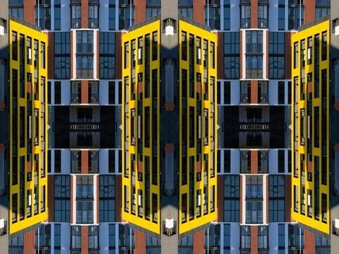 Abstract pattern, multi-colored kaleidoscope from photos modern buildings Stock-Fotos