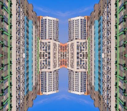 Abstract pattern, multi-colored kaleidoscope from photos modern buildings Foto stock