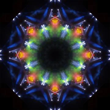 Abstract pattern, multi-colored kaleidoscope, lighting and spotlights Stock Photos