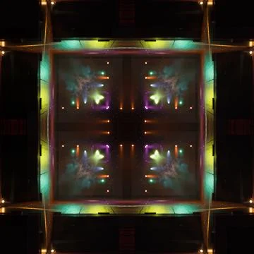 Abstract pattern, multi-colored kaleidoscope from photos lighting and spotlights Foto stock