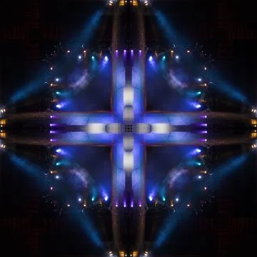 Abstract pattern, multi-colored kaleidoscope, lighting and spotlights Foto stock