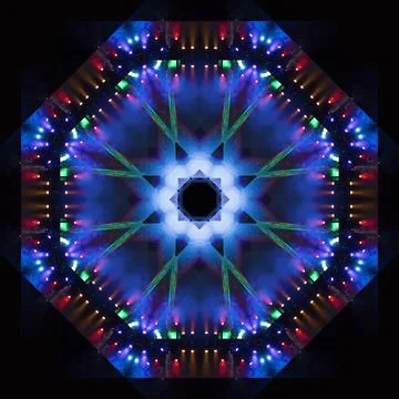 Abstract pattern, multi-colored kaleidoscope from photos lighting and spotlights Stock Photos