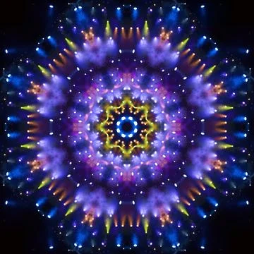 Abstract pattern, multi-colored kaleidoscope, lighting and spotlights Foto stock