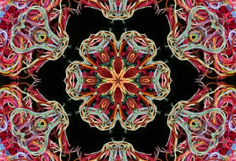 Abstract pattern of multicolored threads on a black background Stock Illustration