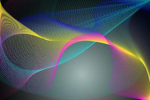 Abstract pattern of multicolored wavy dynamic intertwined lines on a dark イラスト素材