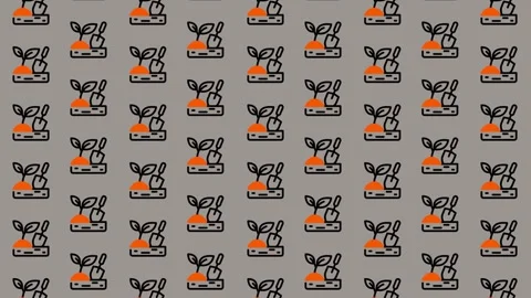 Abstract Pattern with Orange and Black Shapes on Gray Background. Stock Footage 325383124