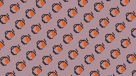 Abstract Pattern of Orange and Black Teapots on a Light Purple Background. Stock Footage 325387812