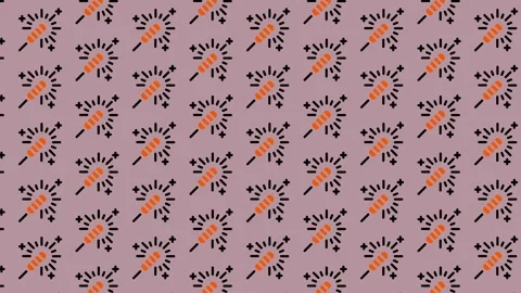Abstract Pattern with Orange and Black Elements on a Purple Background. Stock Footage 325388128