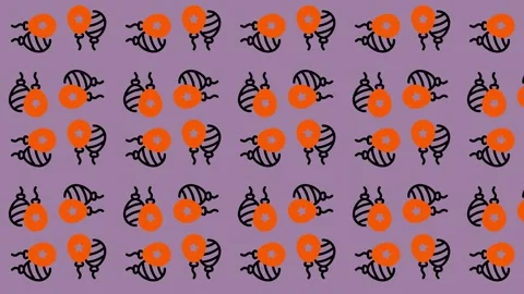 Abstract Pattern with Orange and Black Shapes on a Purple Background. Video stock 325388171