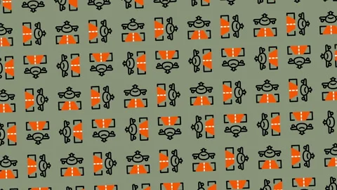 Abstract Pattern with Orange and Black Shapes on Green Background. Stock Footage 325401844