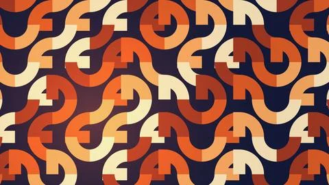 Abstract pattern with orange beige black curved shapes Stock Illustration