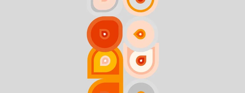 Abstract pattern. Orange, peach tones dominate. Circles nested within squares Stock Illustration