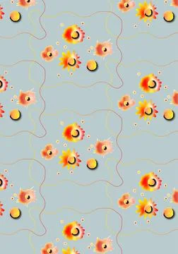Abstract pattern of orange small flowers in thin frames. Stock Illustration