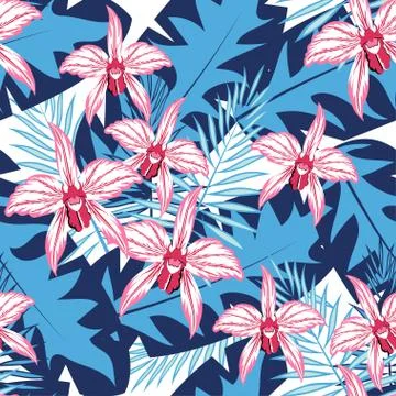 Abstract pattern with orchids 1 Stock Illustration