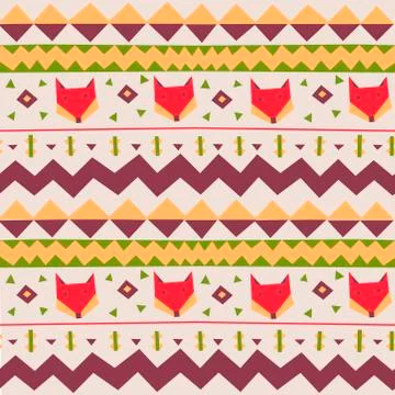 Abstract pattern with ornament fox on white background, Illustration for fabric Stock Illustration