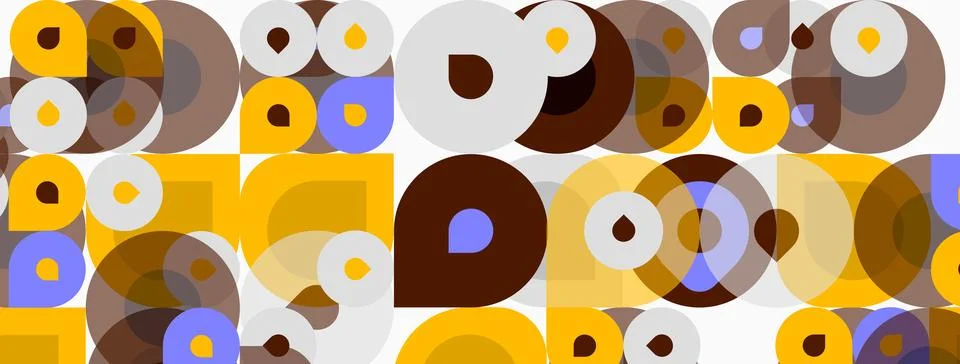 Abstract pattern. Overlapping circles, squares create retro aesthetic. Brown, Stockillustratie