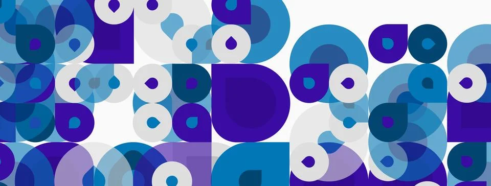 Abstract pattern. Overlapping circles, squares create vibrant blue, purple 스톡 일러스트