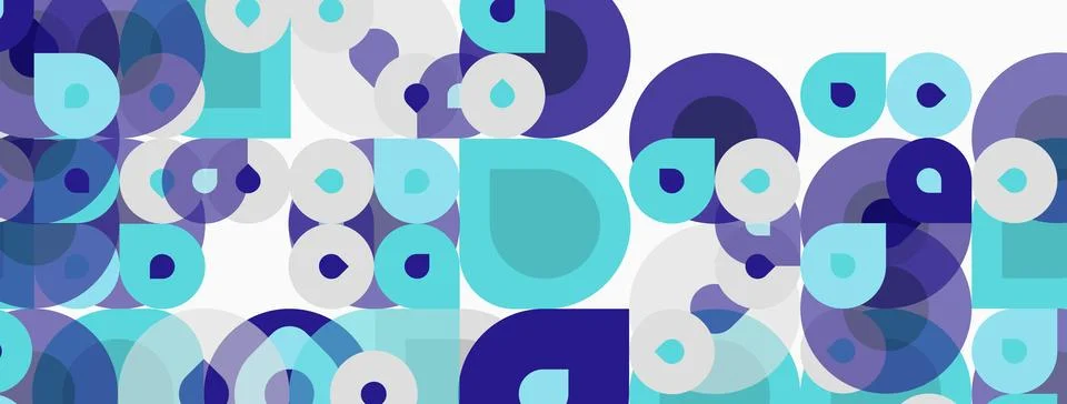 Abstract pattern. Overlapping circles, varying shades blue, white create dy.. Illustrazione stock
