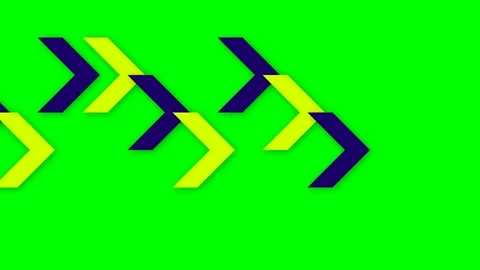 Abstract pattern of overlapping yellow and dark blue arrows on green screen Stock Footage 340903225